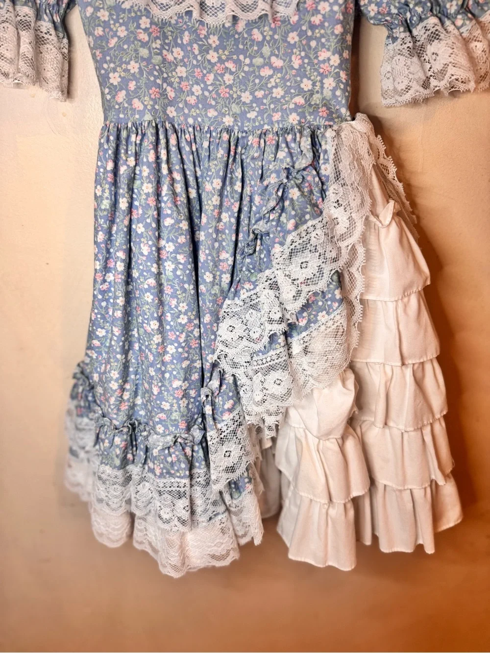 Vintage Blue Floral Lace-Trim Girls' Dress